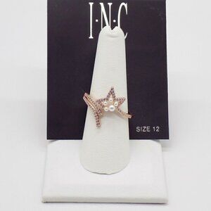 INC Rose Gold-Tone Pave Imitation Pearl Shooting Star Open Ring